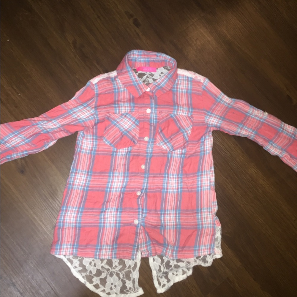 Girls size 7 flannel and lace button down